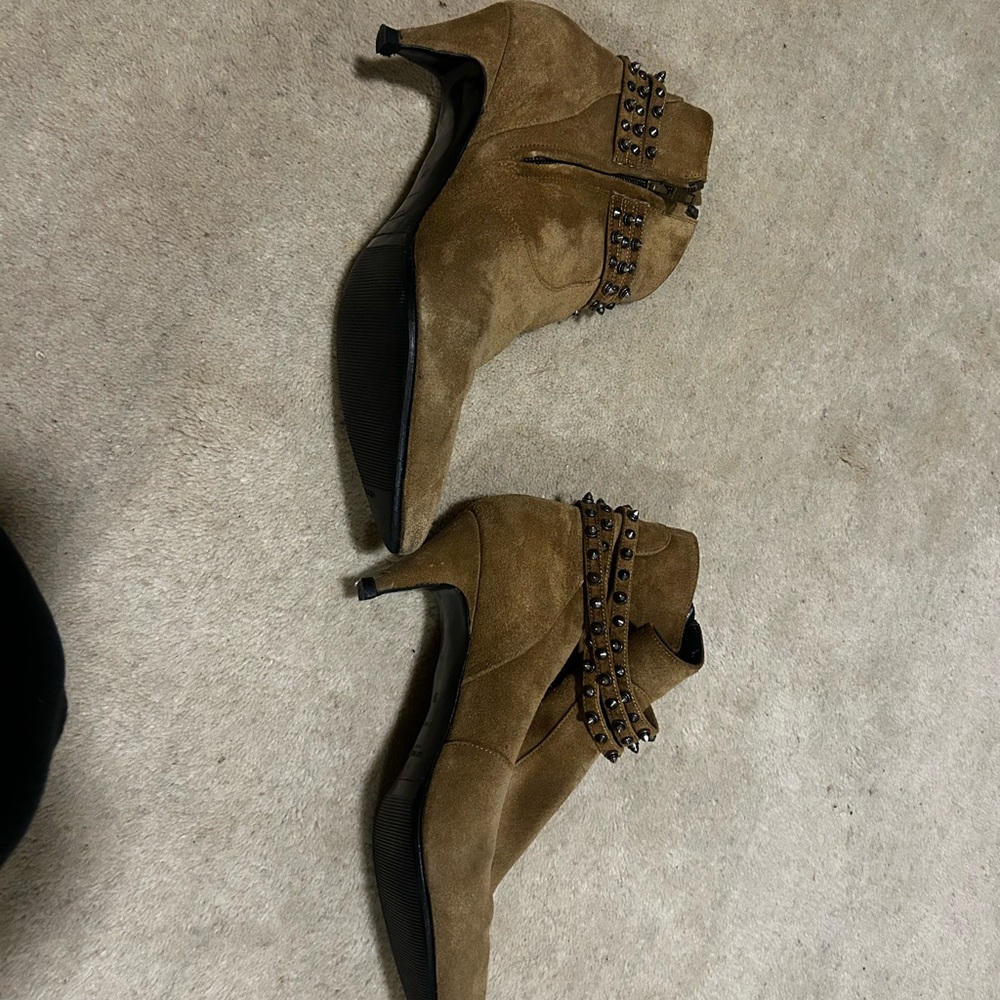 Saint Laurent Tan Suede Studded Ankle Booties